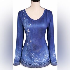 Blue Floral Long Sleeve Top